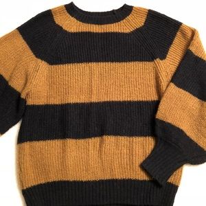 Black and tan striped balloon-sleeve cardigan